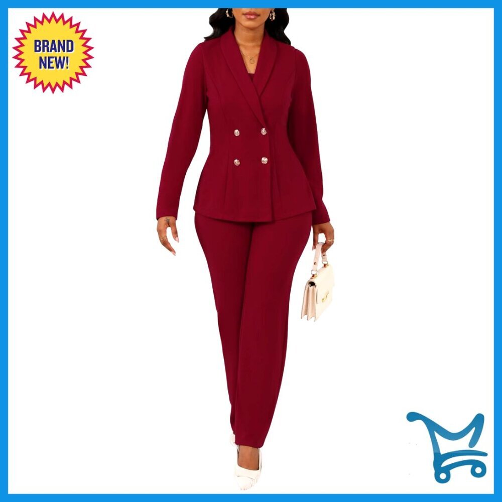 3 Piece Pant Suit Set Long Sleeve Blazer High Waist Straight Leg Business Casual